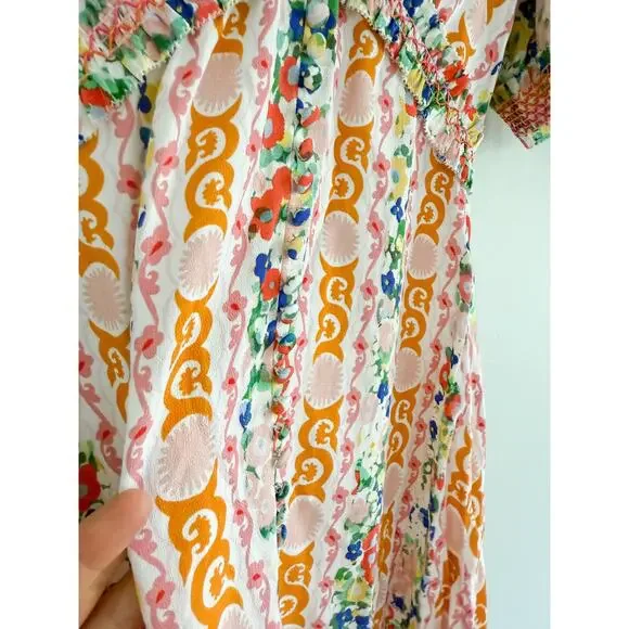 SaloniLea Smocked Floral-print Ecovero-blend Crepe Mini DressSz 0